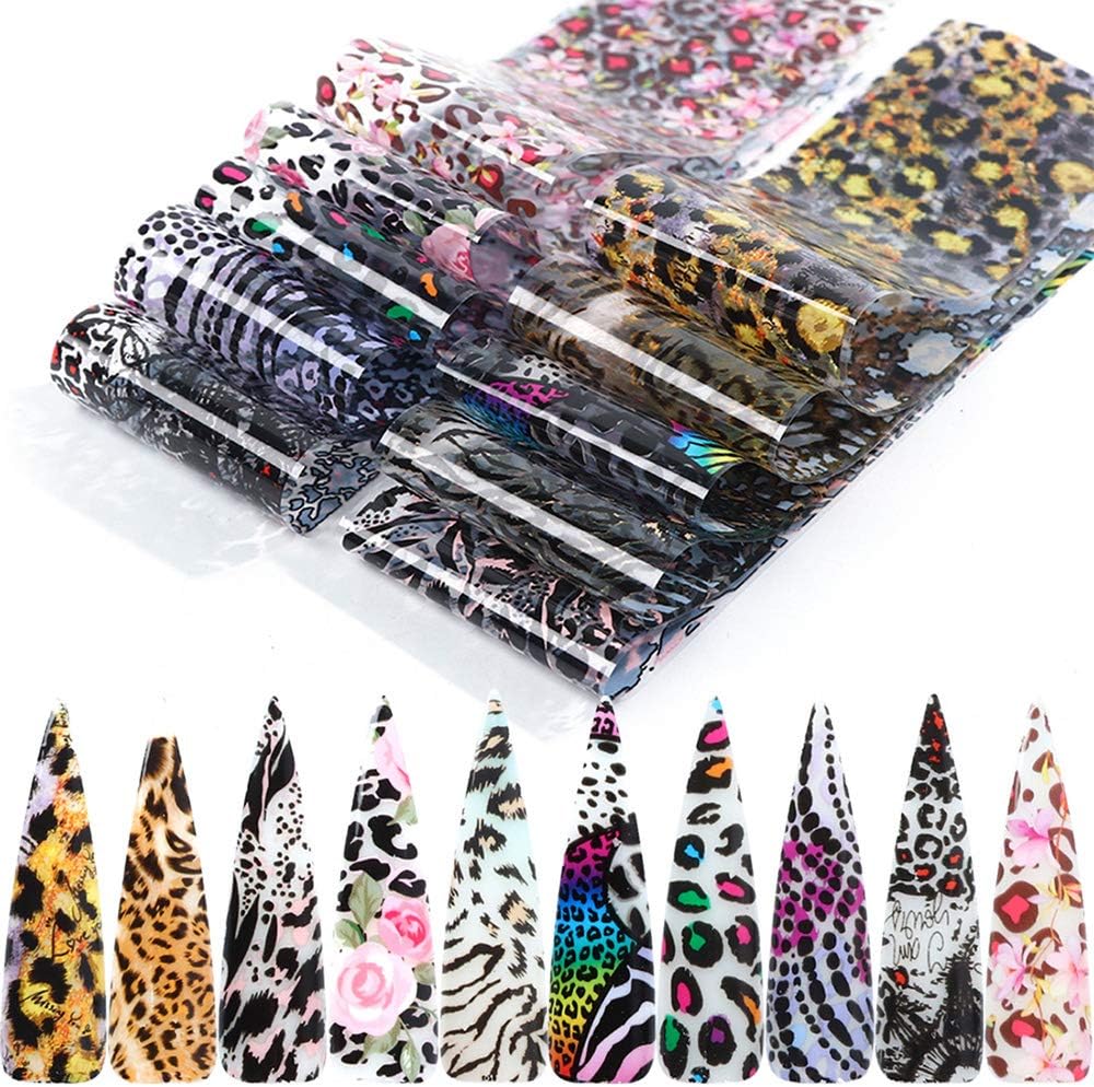 20 Sheets Leopard Nail Stickers，Starry Sky Animal Skin Design Nail Art Decoration Glue Transfer Nail Foils for Women Fingernails and Toenails Acrylic Decorations Manicure Tips Wraps Charms-GlimoraGlow