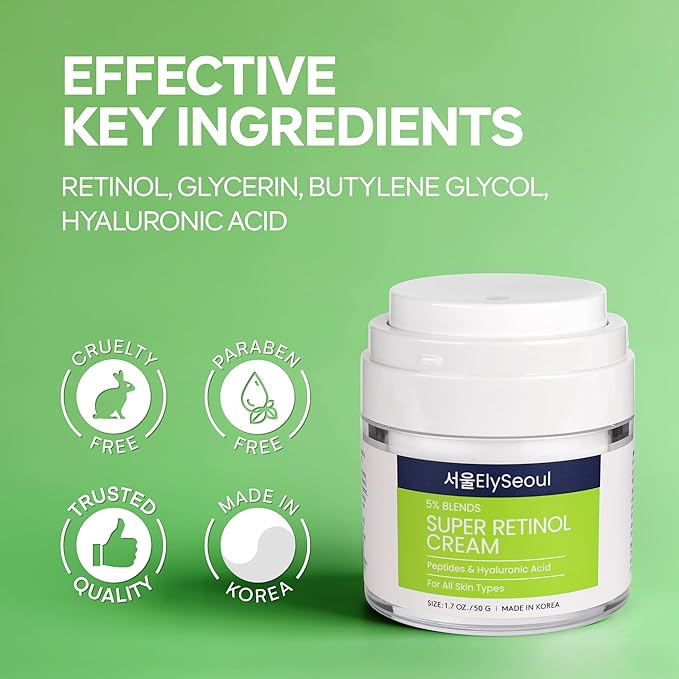 Retinol Cream for Face Korean Skincare: Anti-Aging Collagen Peptides & Hyaluronic Acid Face Cream for Women, 1.7 oz.-GlimoraGlow