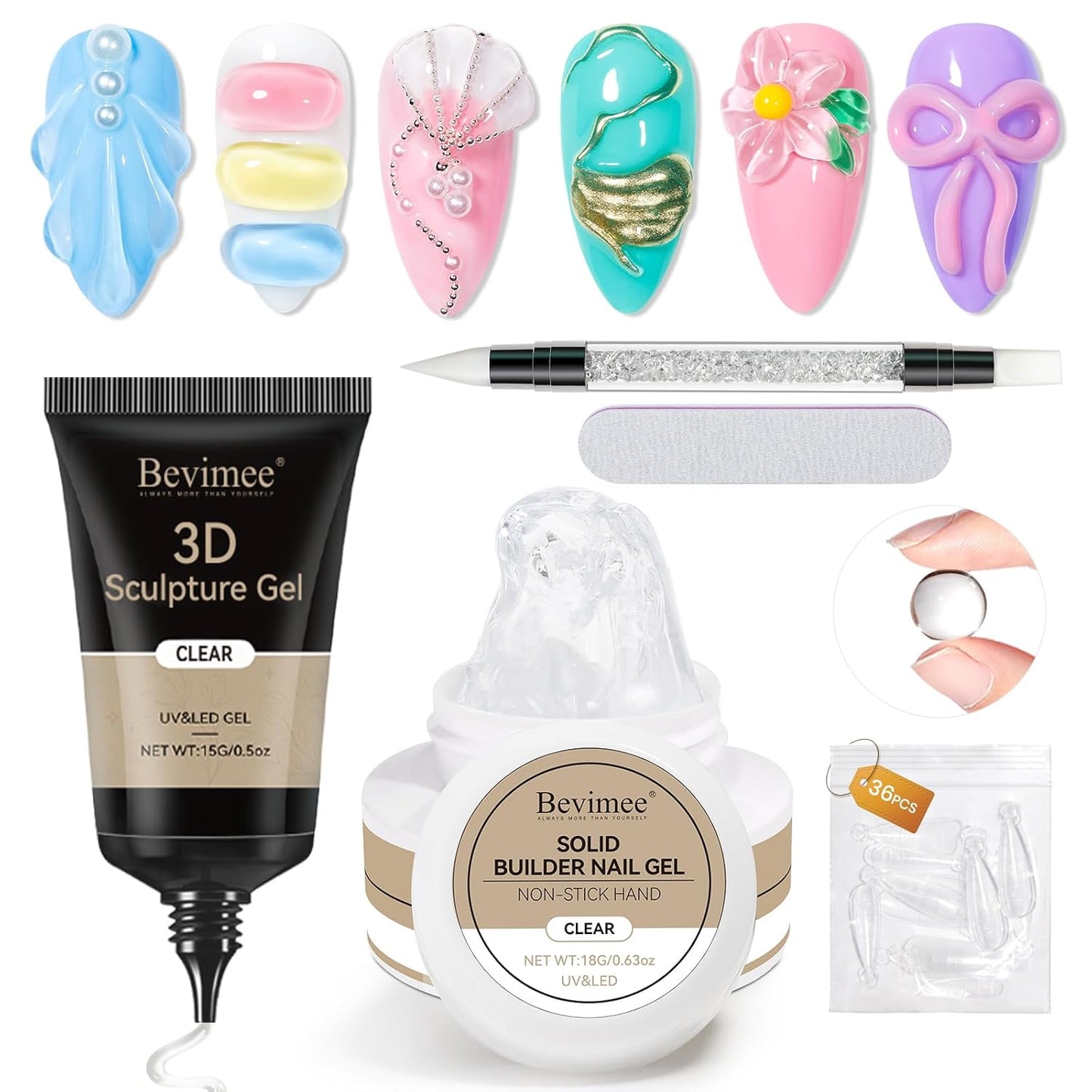 18g Solid Builder Gel for Nails 15g 3D Nail Sculpting Gel for Nail Art, Clear Non-Stick Hand For Modeling, Sculpture, Nails Extension UV/Led Manicure DIY At Hom-GlimoraGlow