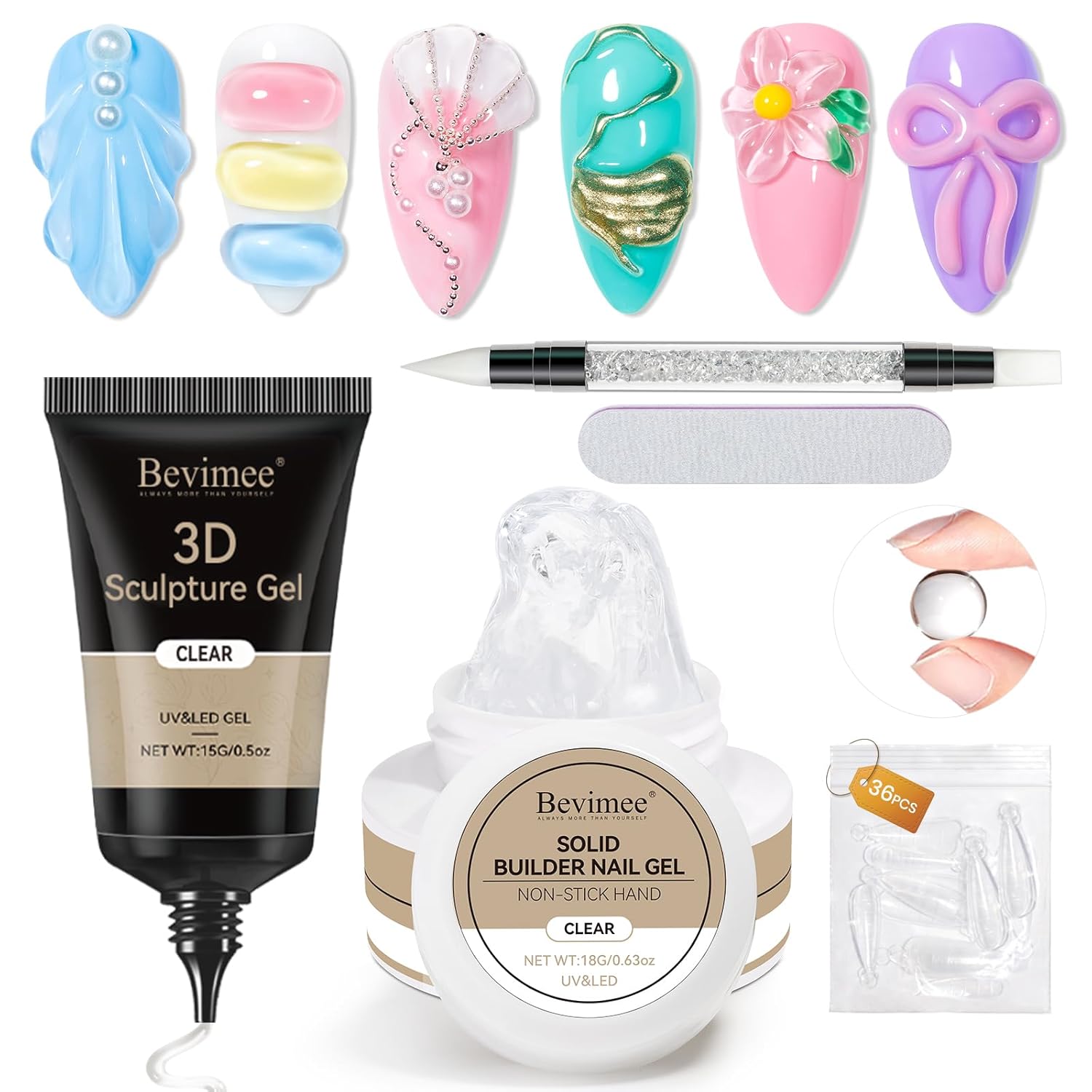 18g Solid Builder Gel for Nails 15g 3D Nail Sculpting Gel for Nail Art, Clear Non-Stick Hand For Modeling, Sculpture, Nails Extension UV/Led Manicure DIY At Hom-GlimoraGlow