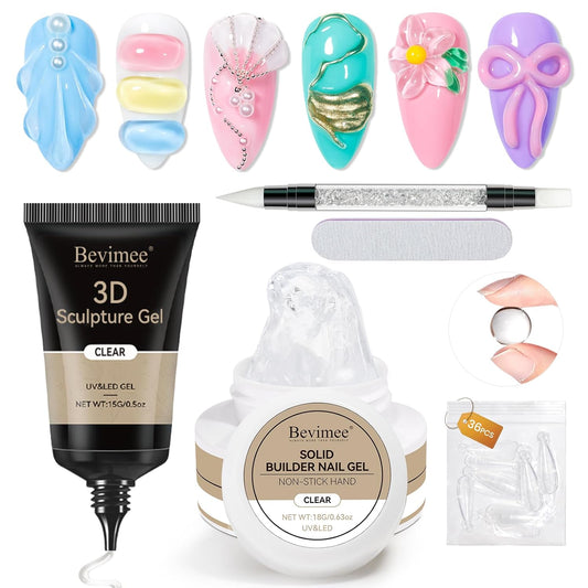 18g Solid Builder Gel for Nails 15g 3D Nail Sculpting Gel for Nail Art, Clear Non-Stick Hand For Modeling, Sculpture, Nails Extension UV/Led Manicure DIY At Hom-GlimoraGlow