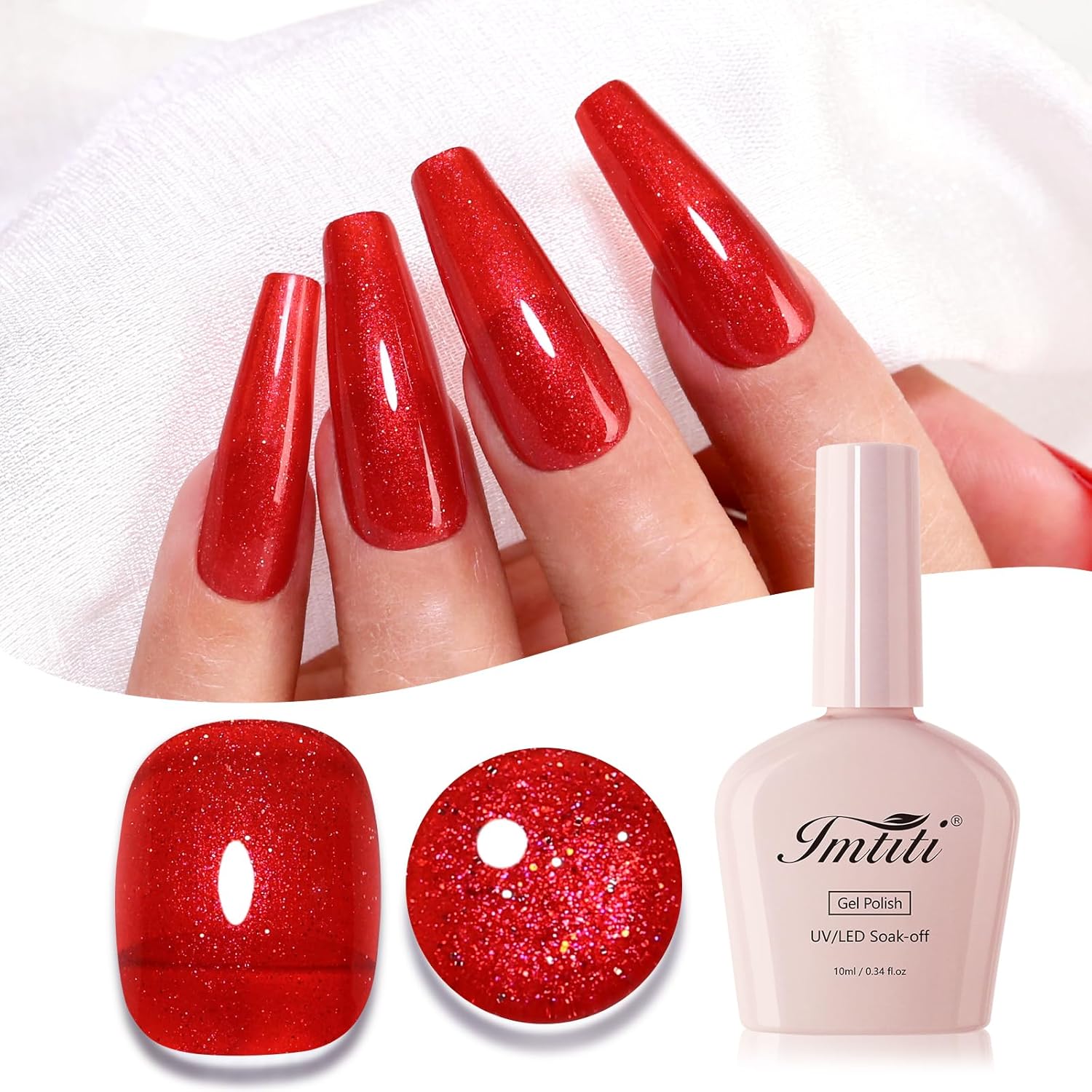 Imtiti Glitter Gel Nail Polish, Christmas Red Iridescent Glitter Gel Polish Diamond Shimmer Sparkle Soak Off UV LED Nail Gel Polish Autumn Winter Gel Polish Manicure Gel Nail Kit 10ML-GlimoraGlow