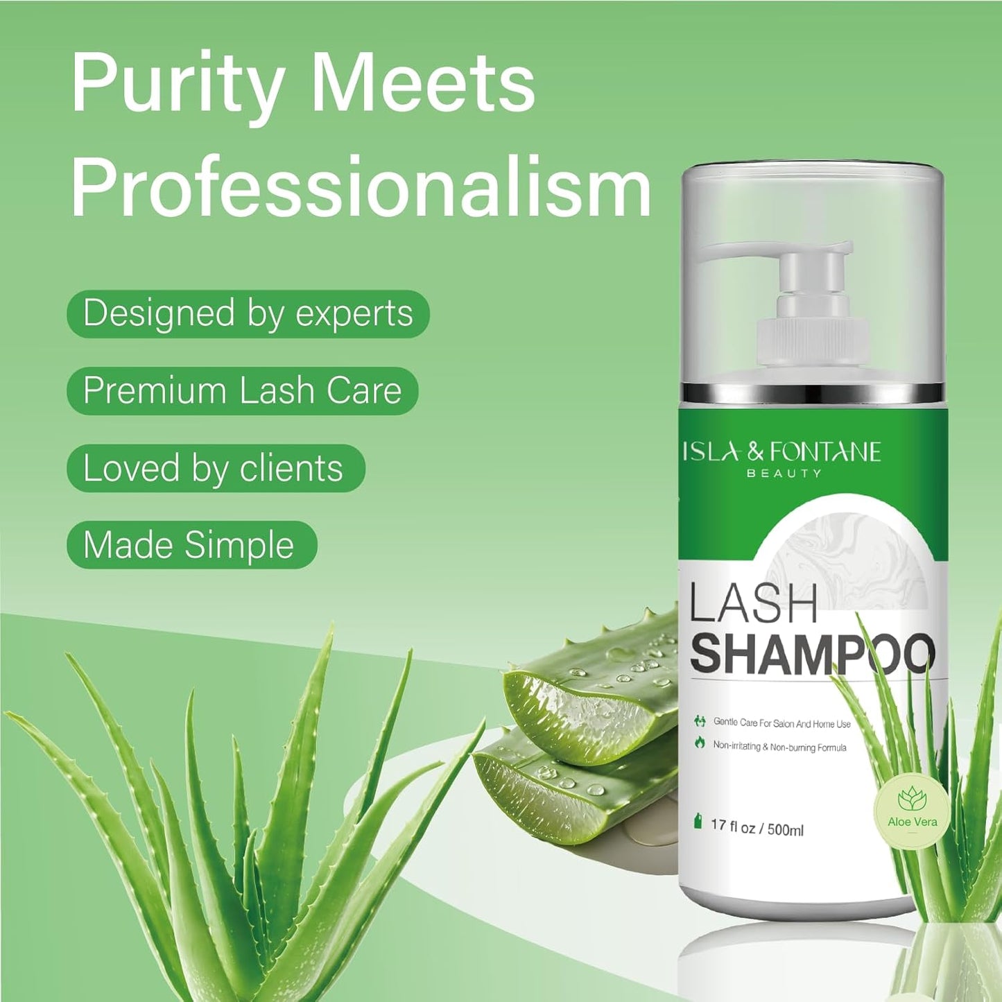 Isla & Fontane Lash Shampoo Bulk – Multi-Scent Series – 17 fl oz / 500ml | Gentle Eyelash Cleanser for Lash Extensions | Non-Irritating | Professional Lash Bath Foam For Salon And Home Use (Aloe Vera)-GlimoraGlow