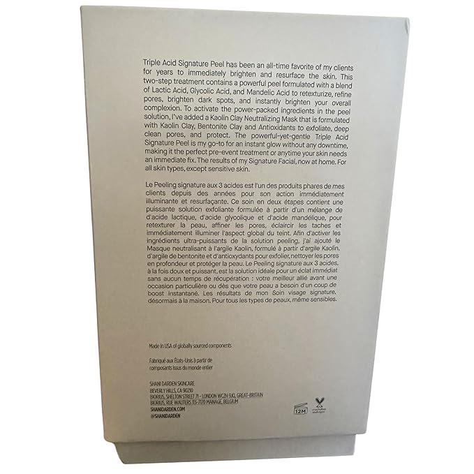 SHANI DARDEN SKIN CARE Triple Acid Peel, 2-Step Exfoliating Face Peel with Mandelic, Lactic & Glycolic Acids, Kaolin Clay Neutralizing Mask & Brush, Helps Improve Dark Spots & Skin Texture, 1.69 fl oz-GlimoraGlow