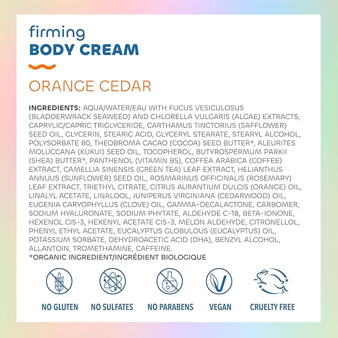 Seaweed Bath Co. Firming Body Cream, Orange Cedar Scent, 6 Ounce, Skin Toning Hand & Body Lotion Moisturizer for Dry Skin, with Sustainably Harvested Seaweed, Chlorella, Green Coffee Bean-GlimoraGlow