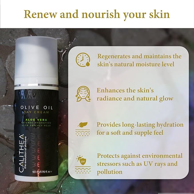 Calithea Day Cream Facial Moisturizer for Healthy, Glowing, Balanced Skin with Aloe Vera, Prickly Pear, Olive Oil-GlimoraGlow