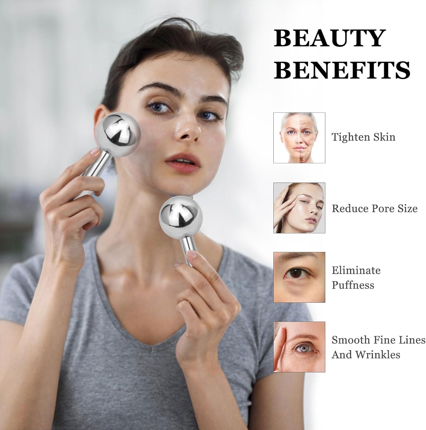 Ice Globes for Face & Eyes - Unbreakless Stainless Steel Cryo Sticks Facial Massage Tools Cold Therapy Cooling Globes to Reduce Puffiness, Wrinkles, Dark Circles Spa & Esthetician Supplies-GlimoraGlow