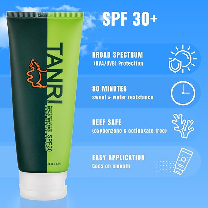 TANRI Primo Explorer Pack; Includes SPF30 Mineral Sunscreen with Zero White Cast, Active Wipes No-Rinse Body Wipes, Moisturizing SPF15 Pear Lip Balm and an Adjustable Fanny Pack (4-Pack Bundle)-GlimoraGlow