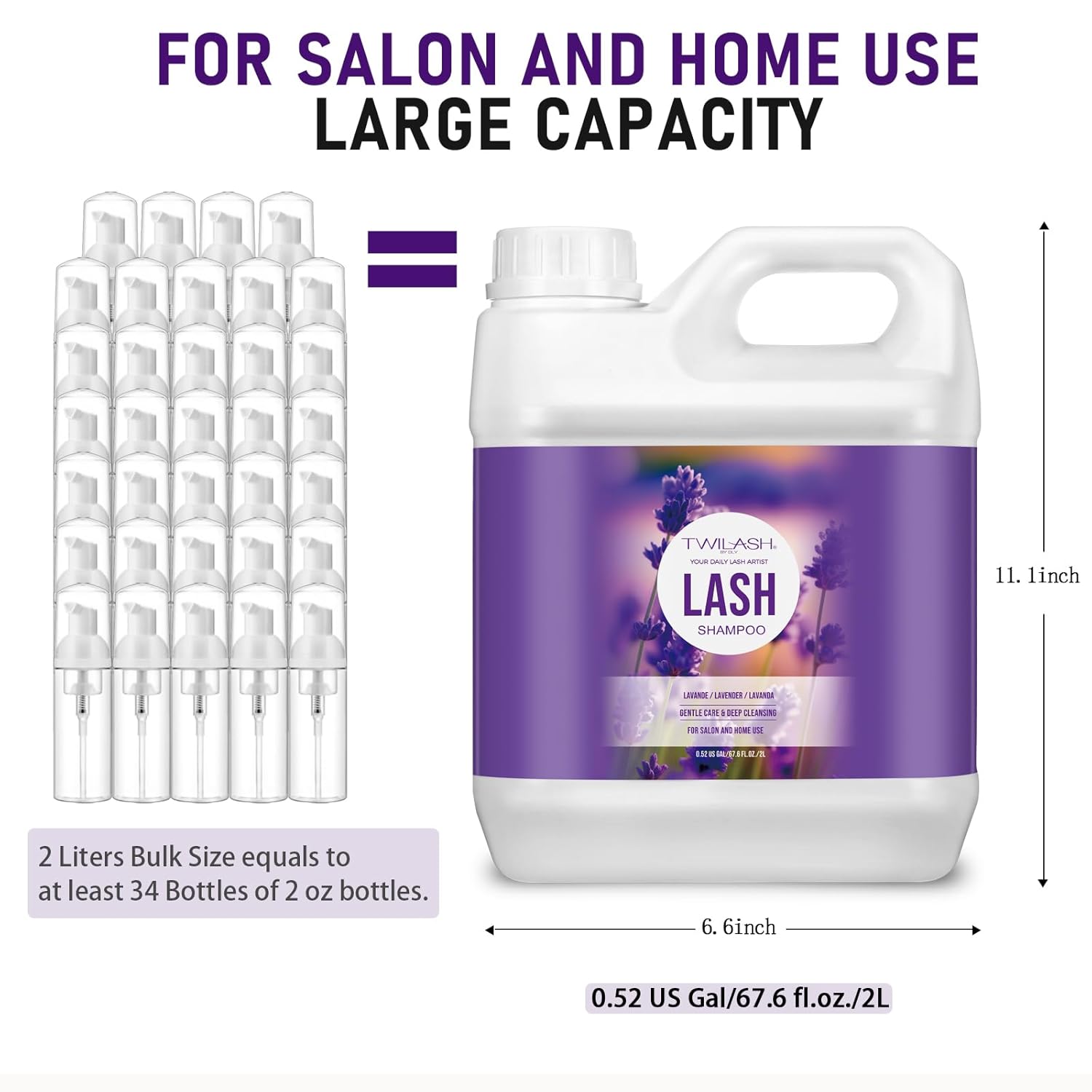 Lash Shampoo Bulk, Eyelash Cleanser for Extensions 2 Liters, Safe Makeup Remover, Non-irritating or Burning Eyelid Foaming Cleanser for Professional Salon and Home Use (Lavender-2L)-GlimoraGlow