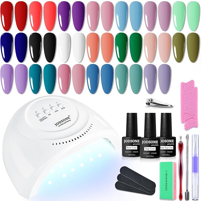 JODSONE 23 PCS Gel Nail Polish Kit with U V Light Popular Color with Durable Base Coat Matte Glossy Top Coat-GlimoraGlow