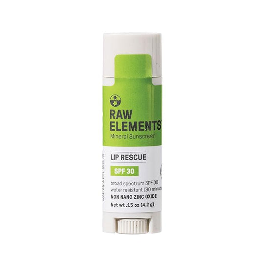 Raw Elements Organic Outdoor Sunscreen Lip Balm Rescue - SPF 30, UVA-UVB Protection, Reef-Safe, Non-Nano Zinc, Water Resistant, 0.15 oz (Pack of 1)-GlimoraGlow