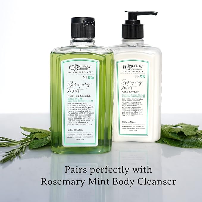 C.O. Bigelow Rosemary Mint Body Lotion, Village Perfumer Moisturizing Body Lotion with Aloe Vera, Borage Oil & Olive Oil, 10 Fl Oz-GlimoraGlow