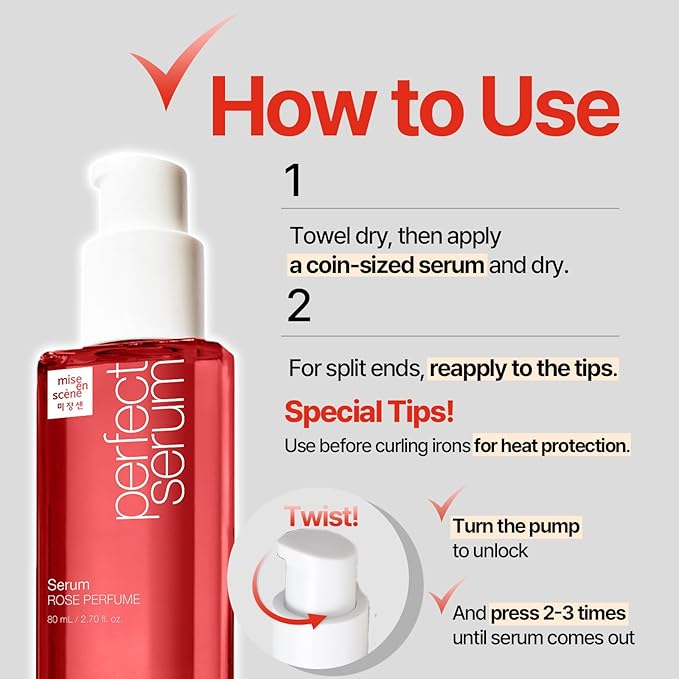 Mise En Scene Perfect Rose Perfume Serum - Korean Hair Essence with Rose Scent, Argan Oil for Damaged Hair Care, 2.70 fl. Oz-GlimoraGlow