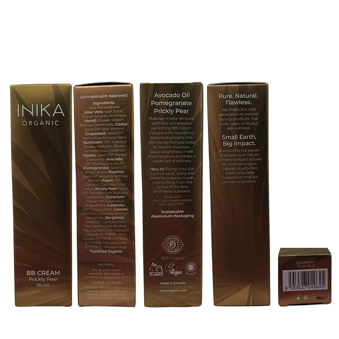 INIKA Organic BB Cream Foundation - Vegan Makeup with Hydrating Prickly Pear, Jojoba, and Pomegranate Seed Oil - Lightweight, Radiant BB Glow for Balanced Skin Tone, Porcelain, 1 fl oz-GlimoraGlow