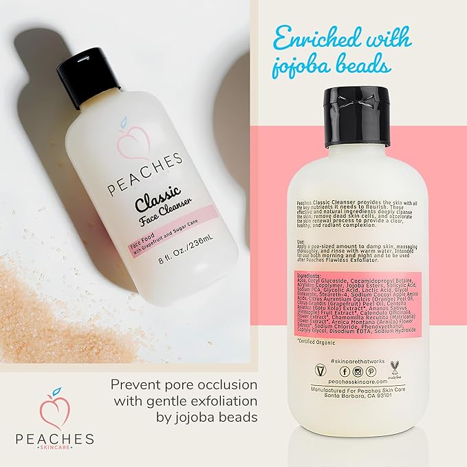 Hydrating Facial Cleanser – Gentle Daily Face Wash with Grapefruit, Sugar Cane, and Gotu Kola – Lightly Exfoliating Vegan Formula for All Skin Types – Classic Cleanser (8 oz)-GlimoraGlow