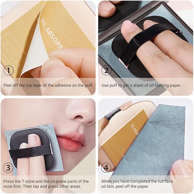 KYDA 200 Sheets Bamboo Charcoal Oil Blotting Paper with Mirror and Puff, Refills Included, Face Oil Absorbing Sheets, Makeup Friendly Oil Control Paper, Travel Size Oil Control Film-GlimoraGlow