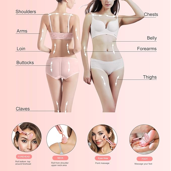 2-IN-1 Electric Jade Roller Massager Facial Roller & Face Massager, Rose Quartz-GlimoraGlow