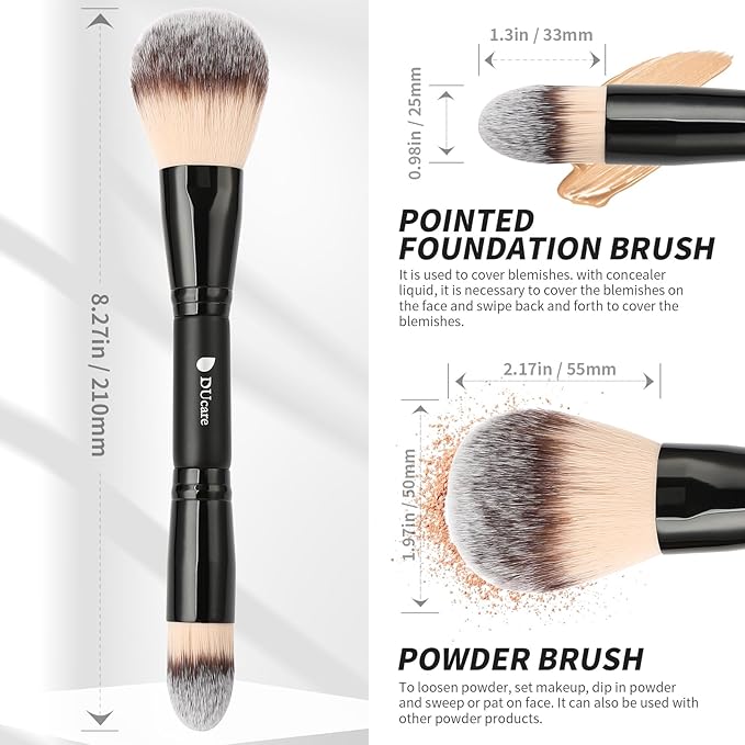 DUcare Powder Brush Foundation Brushes Double Ended Blush Setting Brush for Rounded Taperd Liquid, Cream, Powder,Blending, Buffing-GlimoraGlow