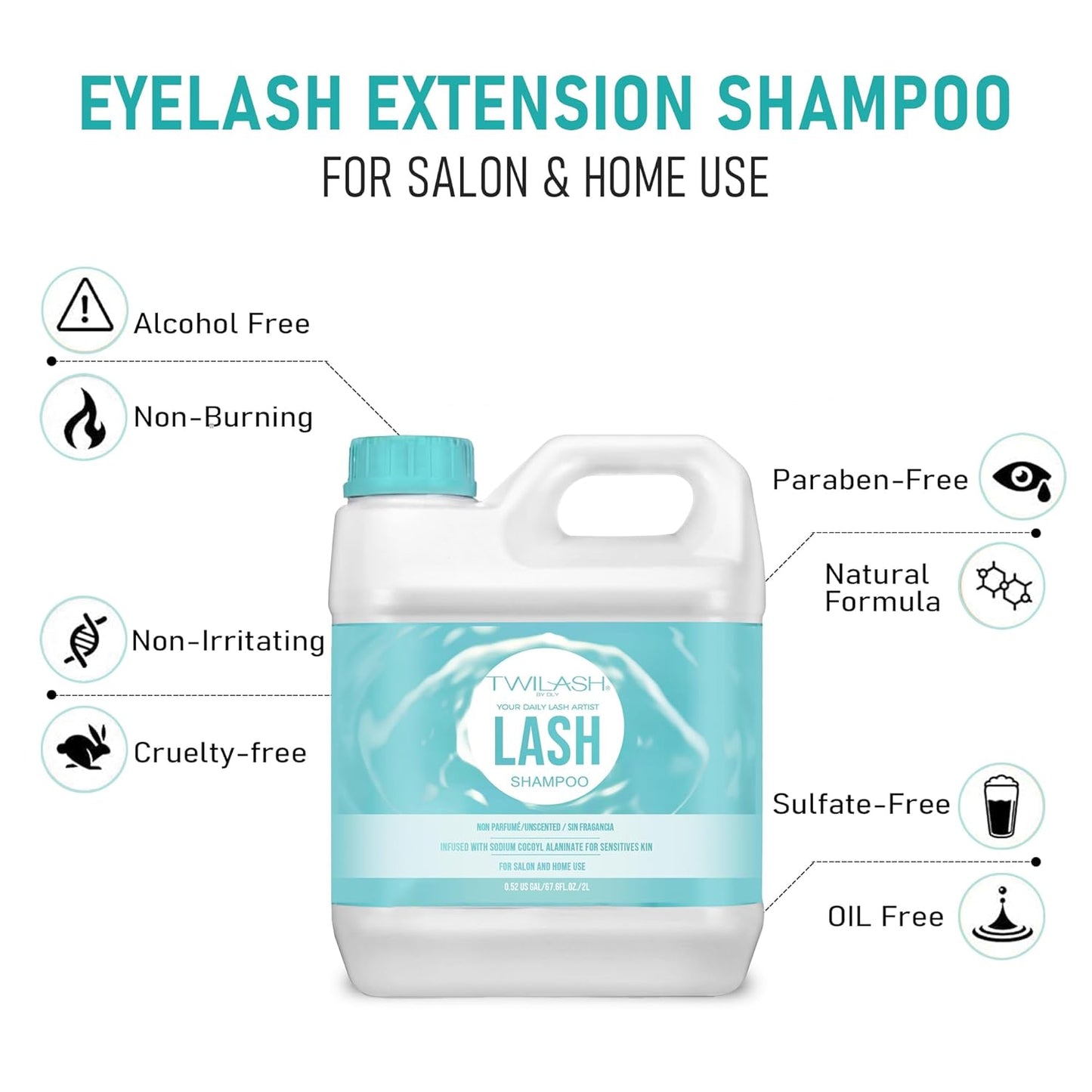 Lash Shampoo Bulk Upgraded Formula, Eyelash Cleanser for Extensions 2 Liters, Safe Makeup Remover, Non-irritating or Burning Eyelid Foaming Cleanser for Professional Salon and Home Use-GlimoraGlow