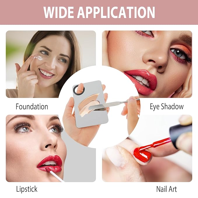 2 in-1 Set Make up Mixing Palette, Foundation Mixing Palette Stainless Steel Makeup Palette with Makeup Spatula for Professional Cosmetic Artist Make up Palette for Mixing Foundation Nail-Art-GlimoraGlow