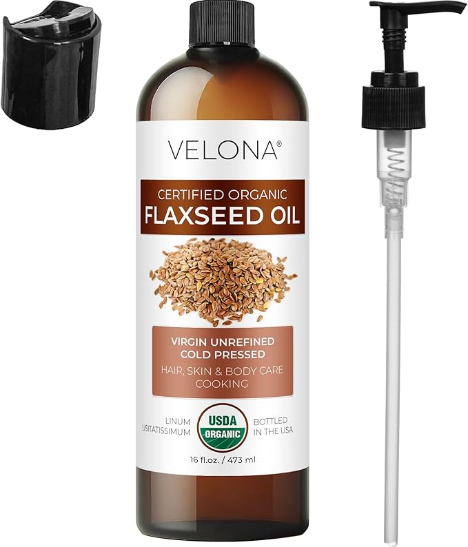 velona USDA Certified Organic Flaxseed Oil - 16 Fl Oz | 100% Pure and Natural Carrier Oil | Unrefined, Cold Pressed |Body, Face & Skin Care | Use Today - Enjoy Results…-GlimoraGlow