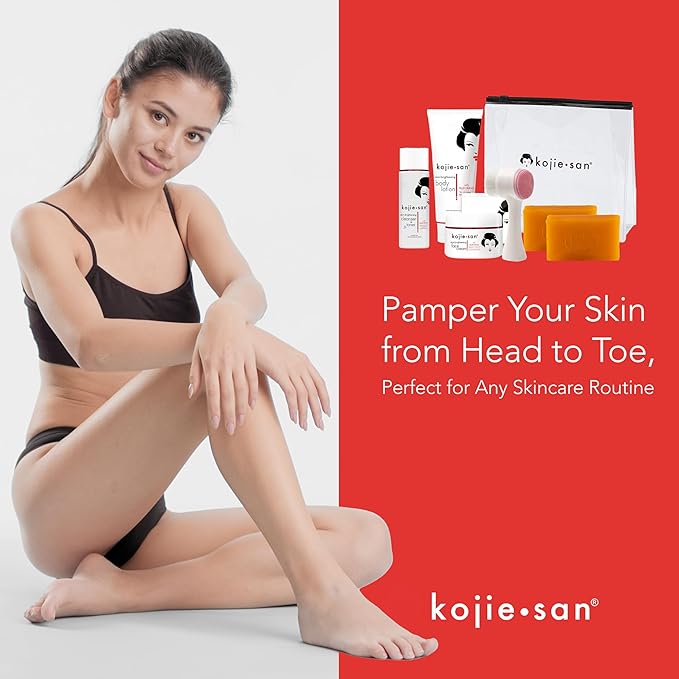 Kojie San Face & Body Shower Set - The Original Kojic Acid Soap that Reduces Visibility of Dark Spots, Hyperpigmentation, and Other types of Skin Damage – 135g x 2 Bars with Lotion, Cream and Toner-GlimoraGlow