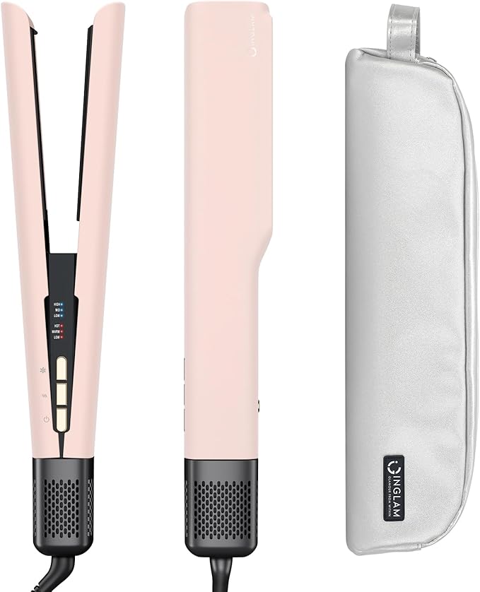 IG INGLAM Air Straightener, Style from Wet Hair, 2.2" Hair Dryer Straightener, 200M Negative Ionic, One-Step Air Straight for Medium and Long Hair(14"-30"), Pink-GlimoraGlow