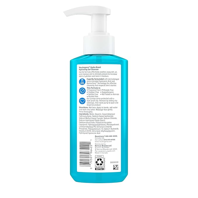 Neutrogena Hydro Boost Face Wash, Fragrance Free, Hydrating Facial Cleanser with Hyaluronic Acid, Daily Foaming Face Wash & Makeup Remover, Hypoallergenic Gel Cleanser, 7.8 fl. oz-GlimoraGlow