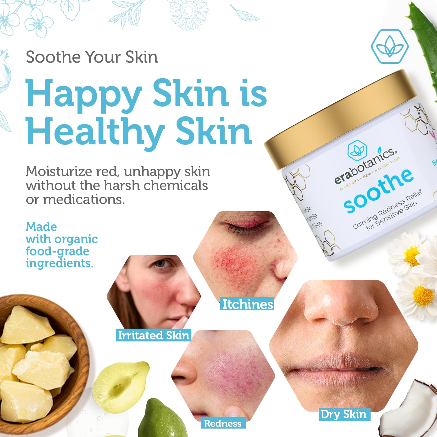 Era Organics Cream Redness Relief Moisturizer- Soothing Redness Relief for Face with Manuka Honey, MSM, Chamomile - Calming Moisturizer Made in USA-GlimoraGlow