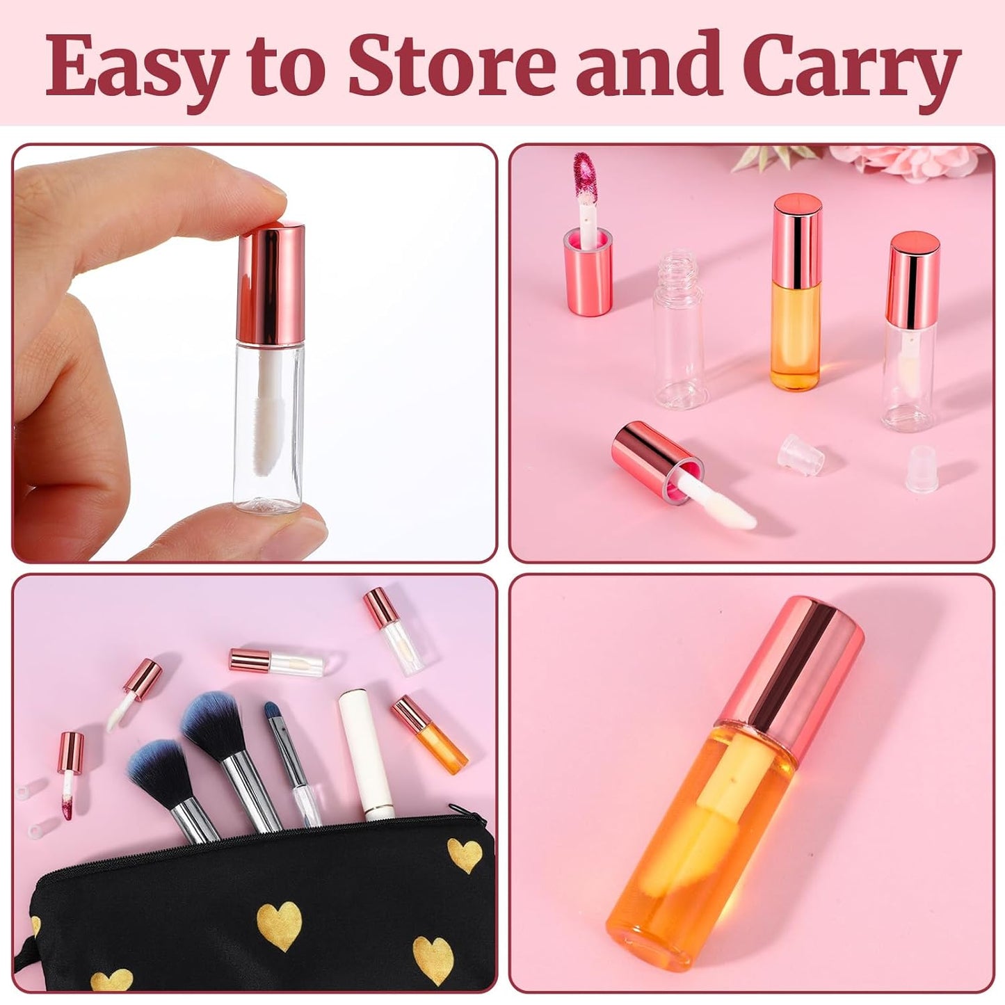 10 Pcs Empty Lip Gloss Tubes, 1.2ml Mini Refillable Lip Balm Bottles with Rubber Insert and Brush Clear Plastic Lip Balm Gloss Containers for Samples Lips Balms Travel Split and DIY Makeup-GlimoraGlow