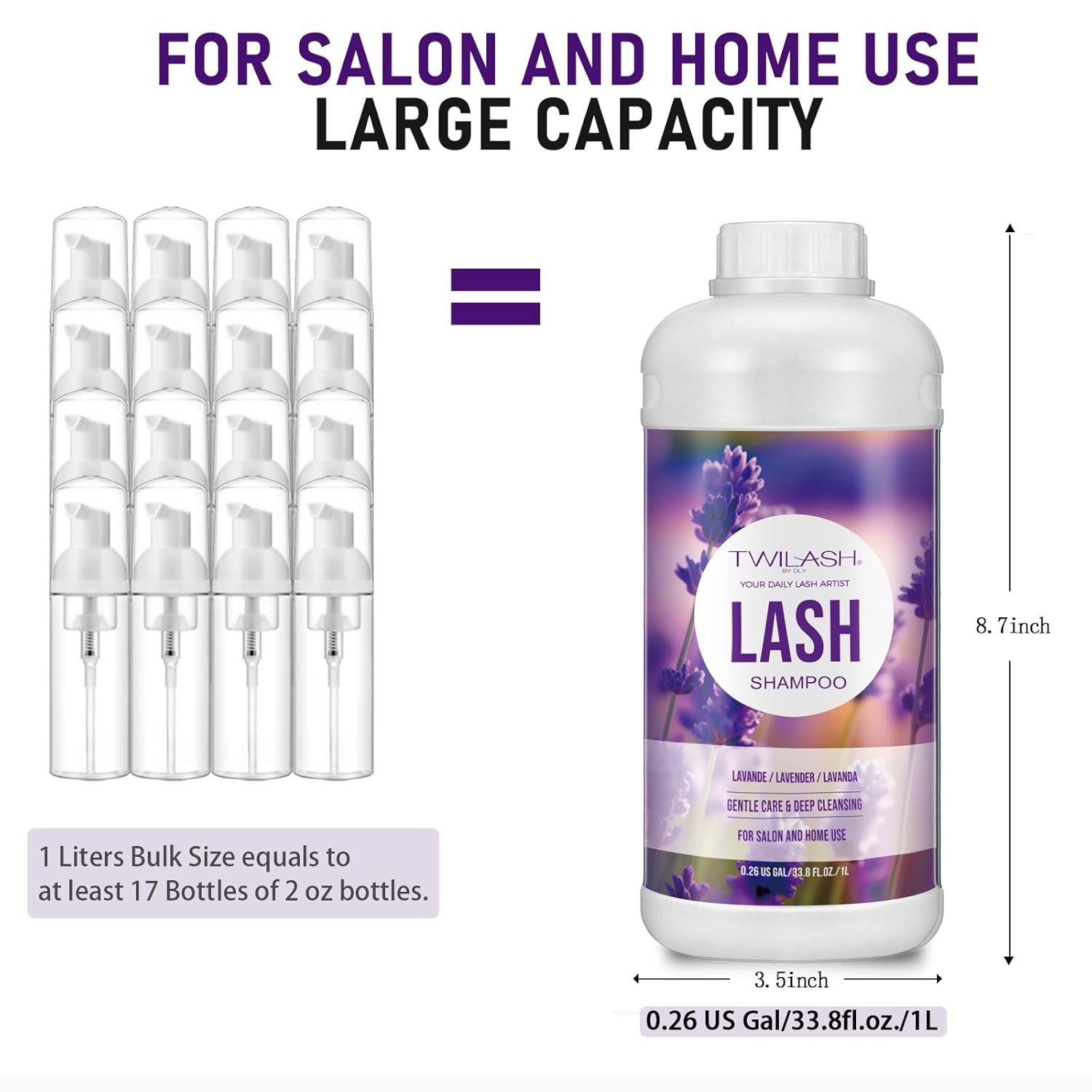 Lash Shampoo Bulk, Eyelash Cleanser for Extensions 1 Liters, Safe Makeup Remover, Non-irritating or Burning Formula Eyelid Foaming Cleanser for Professional Salon and Home Use (Lavender-1L)-GlimoraGlow