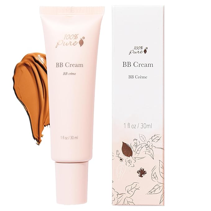 100% PURE BB Cream Shade 30 Radiance Full Face Coverage Skin Care & Glow - All-In-One Primer Concealer & Foundation Makeup - Shimmery, Dewy Youth Tan Color w/Warm Golden Undertone - Vegan - 1 Fl Oz-GlimoraGlow