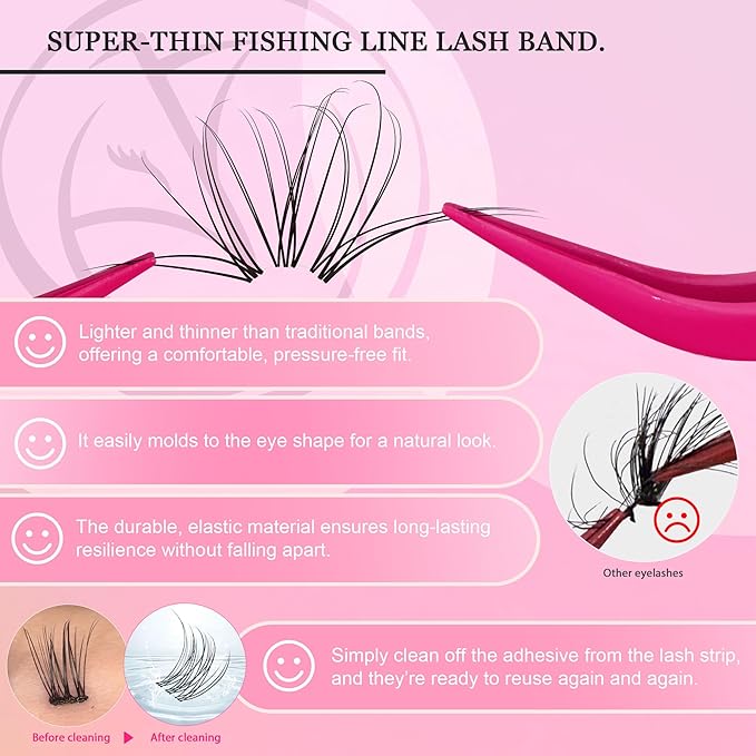 Nova Lash Clusters Kit - 360 pcs Lash Clusters Natural Look Invisible Band Eyelash Clusters Lash Extension Kit with Bond and Seal 0.07D D Curl WideSpan Cluster Eyelash Extension Kit 8-16mm DIY at Home-GlimoraGlow