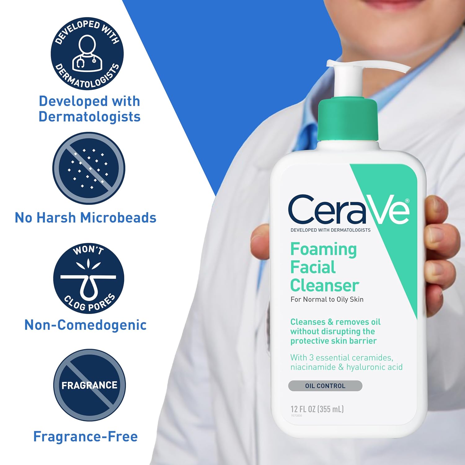 CeraVe Foaming Facial Cleanser, Daily Face Wash for Oily Skin, Hyaluronic Acid + Ceramides + Niacinamide, Fragrance Free & Paraben Free, Non-Drying Oil Control Face Wash, 19 Fluid Ounce-GlimoraGlow
