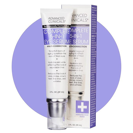 Advanced Clinicals 5-in-1 Eye Serum | Multi-Benefit Visible Anti Aging Under Eye Serum Face Moisturizer Reduces Appearance Of Dark Circles, Puffy Eyes, Crows Feet, Wrinkles, & Fine Lines, 2 Fl Oz-GlimoraGlow