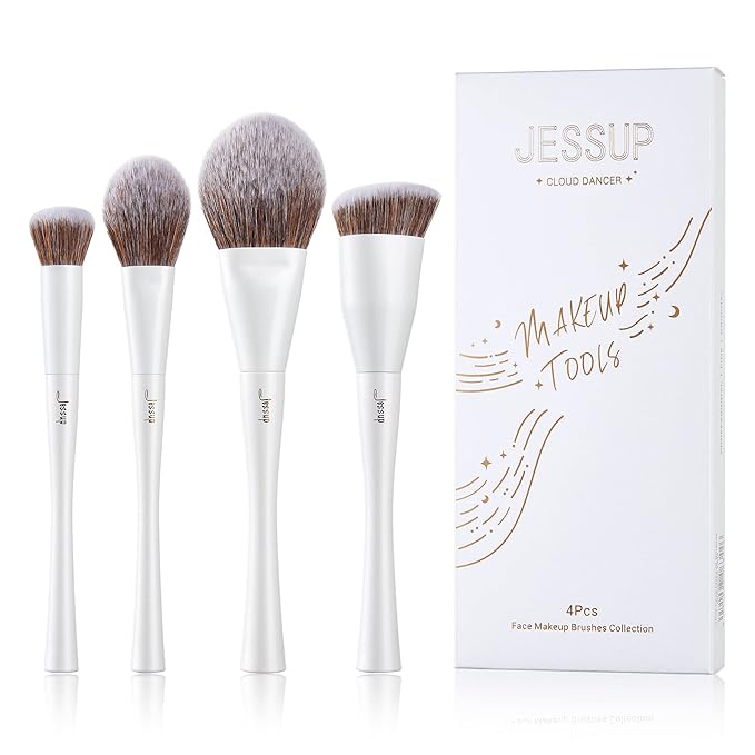 Jessup Make up Brushes 4pcs Face Makeup Brushes Set for Foundation Concealer Blush Contour Powder Highlighter, Pearl White T344-GlimoraGlow