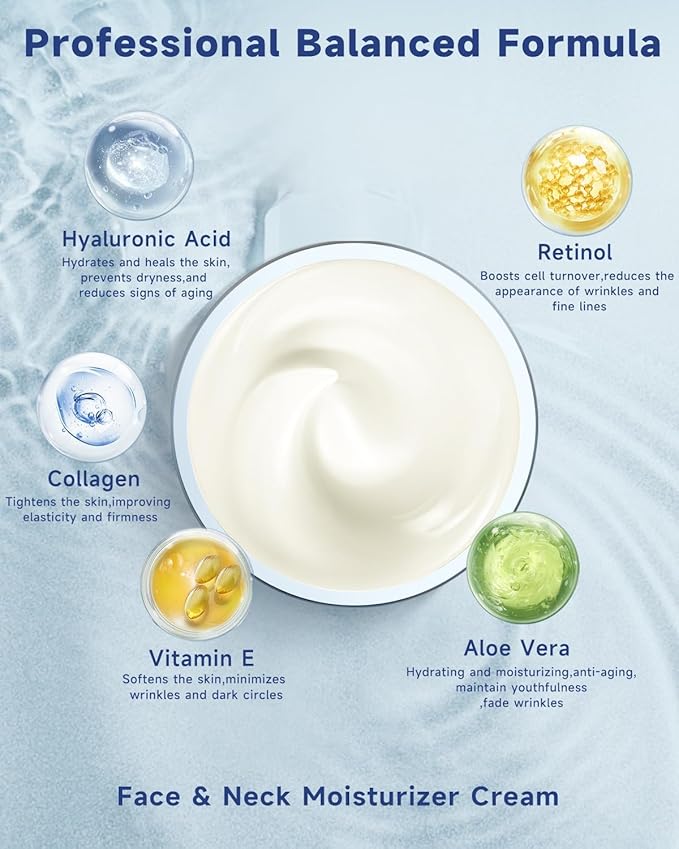 Retinol Cream for Face, Collagen Neck Creams for Tightening and Firming, Anti Aging Day & Night Facial Moisturizer for Women & Men, Instant Face Lift Wrinkle Cream 3.4 fl. oz.-GlimoraGlow