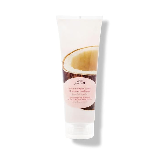 100% PURE Honey & Virgin Coconut Restorative Conditioner Moisturizer & Repair Replenishing Nutrient Boost for Dry Damaged Hair, Promotes Healthy Growth for Women & Men - Sulfate Free - 8 Fl Oz-GlimoraGlow