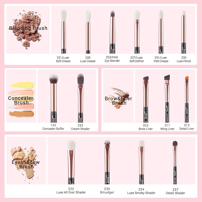 Jessup 15Pcs Professional Makeup Brushes Set Make up Brush Tools kit Eye Liner Shader Wood Handle Natural-synthetic Hair Brushes Pearl Black/Rose Gold T157-GlimoraGlow