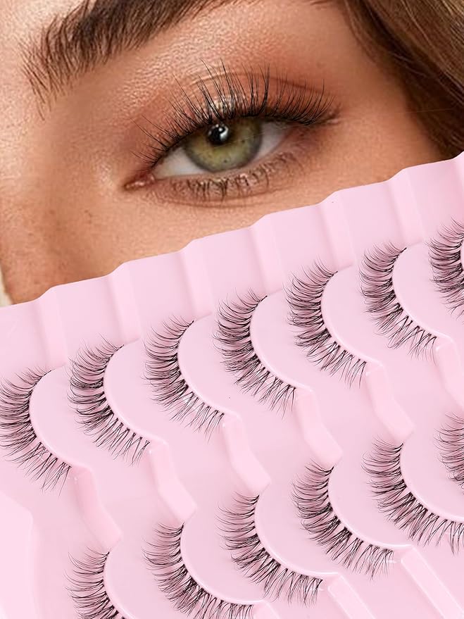 Eyelashes Natural False Lashes 14mm Eye Lashes with Thin Band 3D Volume Fake Eyelashes C Curl Wispy Lashes Natural Look 7 Pair-GlimoraGlow