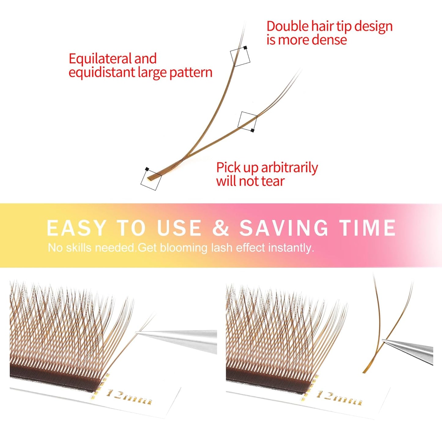 YY Lash Extensions Brown Eyelash Extensions Y Shape 0.07mm Thickness C Curl Mix 8-15mm Premade Fans Lashes Easy Fan Volume Lashes Individual Lashes(Brown-YY-0.07-C,8-15mm)-GlimoraGlow