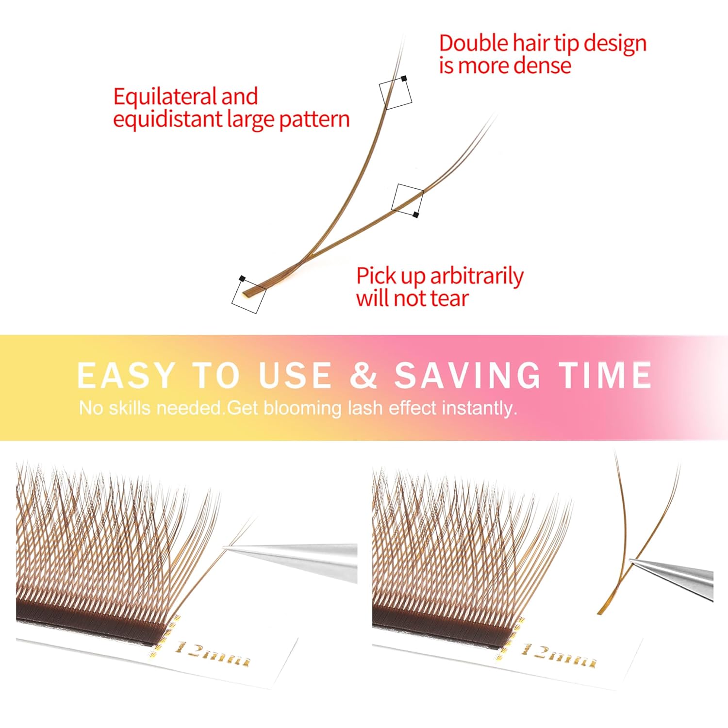 YY Lash Extensions Brown Eyelash Extensions Y Shape 0.07mm Thickness C Curl Mix 8-15mm Premade Fans Lashes Easy Fan Volume Lashes Individual Lashes(Brown-YY-0.07-C,8-15mm)-GlimoraGlow