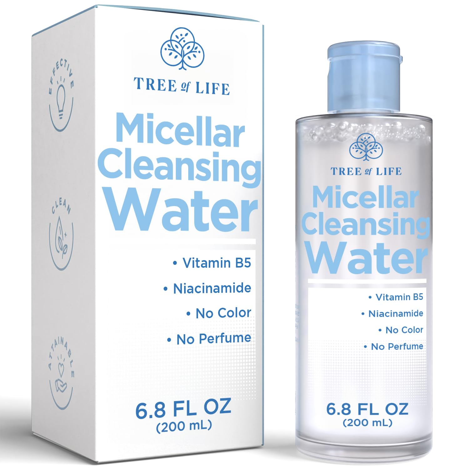 Tree of Life Beauty Micellar Cleansing Water (6.8fl oz) - Micellar Water Makeup Remover with Niacinamide, Vitamin B5, Glycerin - Eye Makeup Remover Liquid, No Rinse Needed-GlimoraGlow