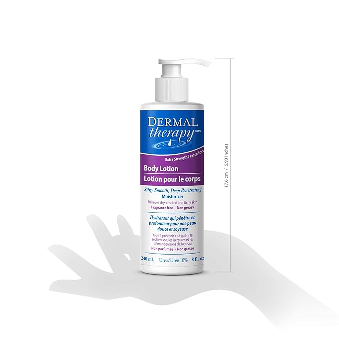 Dermal Therapy Extra Strength 5% AHA 10% Urea Body Lotion - Healing for Extremely Dry, Cracked Skin - Fragrance-Free - Sensitive Skin, Diabetes & Medication-Induced Dryness - 8 fl oz / 240 ml-GlimoraGlow
