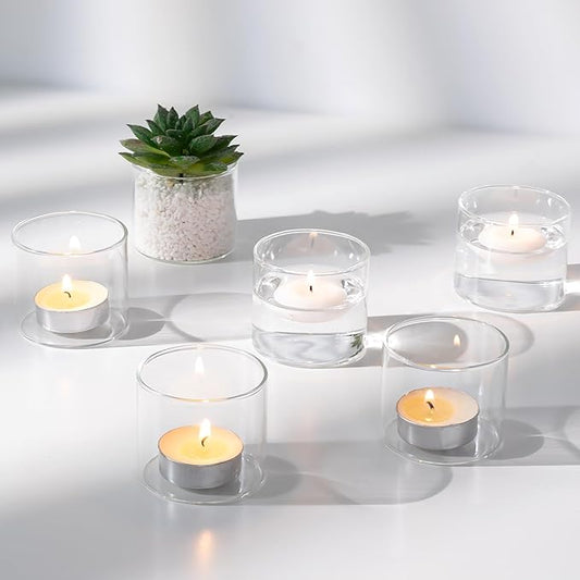 NUPTIO Clear Tealight Candle Holders: Set of 12 Glass Votive Holders - Small Floating Candleholder for Wedding Birthday Holiday Table Centerpieces Decoration (2.24 x 1.97 inch)