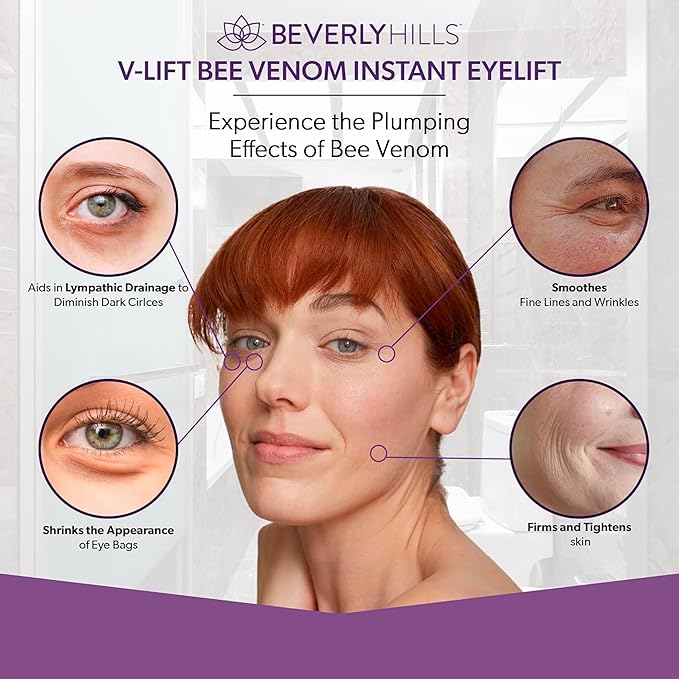 Beverly Hills V-Lift Instant Eye Lift and Eye Tuck Bee Venom Serum for Puffy Eyes, Dark Circles, Wrinkles, and Under Eye Bags Treatment for Women and Men | 30mL (120 Day Supply)-GlimoraGlow