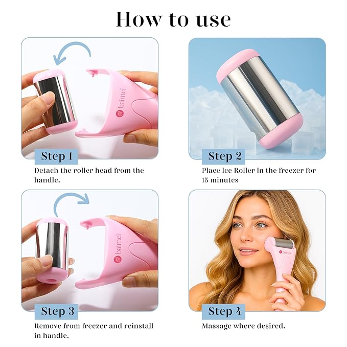 BAIMEI Stainless Steel Ice Roller for Face & Gua Sha Facial Tools, Soothes Puffiness, Relieves Pain, Self - Care Gift for Women-GlimoraGlow