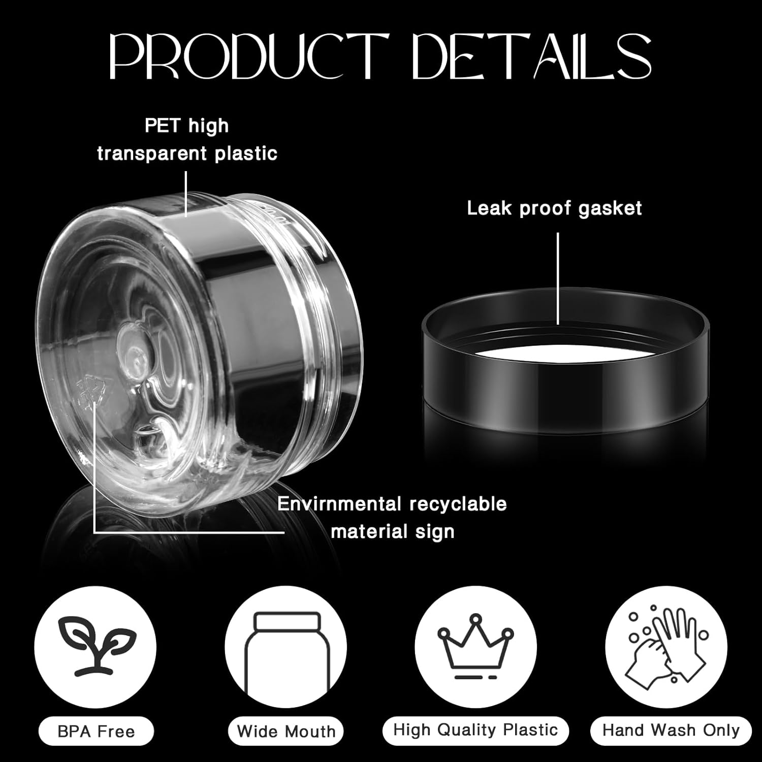200 Pcs 2 oz Black Plastic Container Cosmetic Jars with Lid Round Plastic Jars Small Travel Containers for Storage Makeup Creams Lotion Ointments-GlimoraGlow