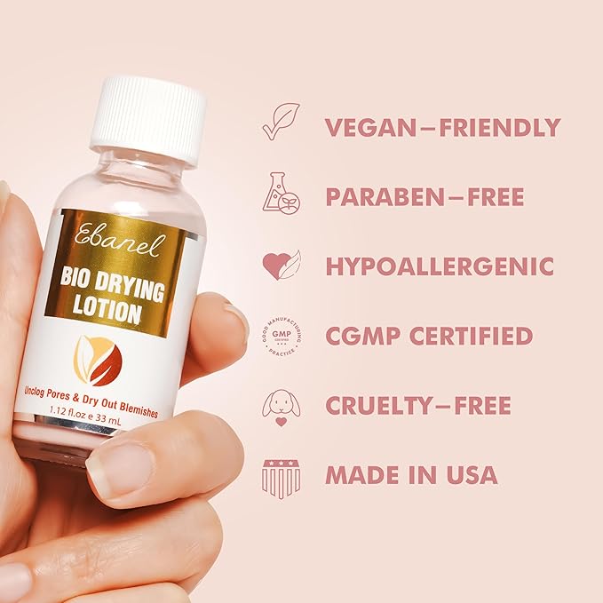 Ebanel Acne Spot Drying Lotion for Face & Body with Sulfur & Salicylic Acid, Targets Pimples & Zits, Helps Clear Pores and Reduce Surface Blemishes Overnight-GlimoraGlow