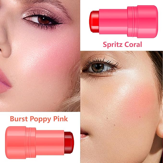 2 Pcs Milk Jelly Blush,Jelly Tint Blush Stick Sheer Lip & Cheek Stain Milk Cooling Water Jelly Tint Long Lasting Face Blushes, Lip Gloss Cheek Solid Moisturizer Stick (01#+02#)-GlimoraGlow